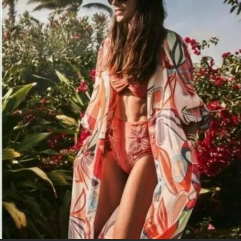 ALEXIS Mixed Floral Long Sleeve Robe Dress Coverup